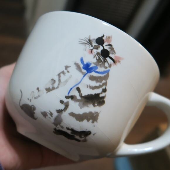 RARE Blind Cat Mouse World Market Mug Tabby Kitty CRAZING bottom Vintage Unique - Picture 7 of 11